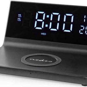 Despertador Digital c/ Carregamento Indução Qi s/ Fios (Preto) - NEDIS