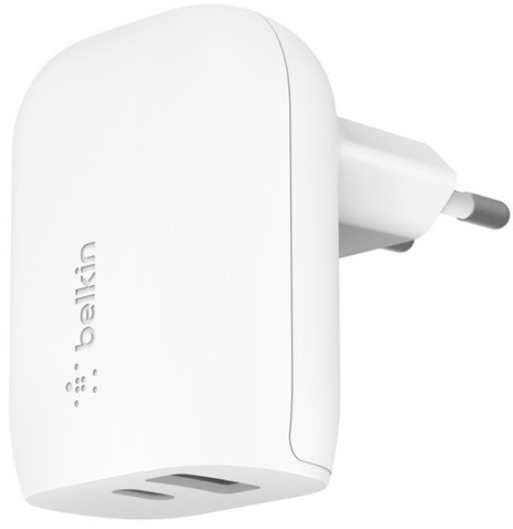 Carregador Duplo BoostCharge USB-C + USB-A 37W (Branco) - BELKIN