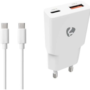 Carregador Universal 1x USB-A + 1x USB-C Carregamento R?pido 20W (Branco) - NEDIS