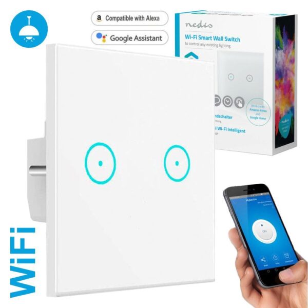 Interruptor Inteligente Duplo Wi-Fi em Vidro p/ Encastrar - NEDIS