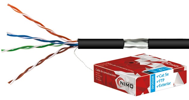 Bobine Cabo FTP Rigido CAT5e Preto p/ Exterior (100 mts) - NIMO