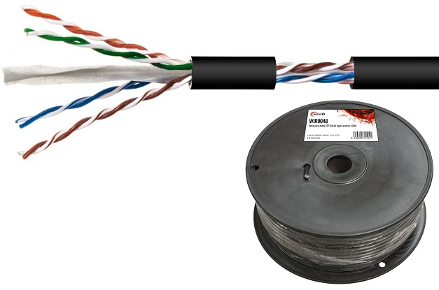 Bobine Cabo UTP Rigido CAT6 Preto p/ Exterior (100 mts) - NIMO