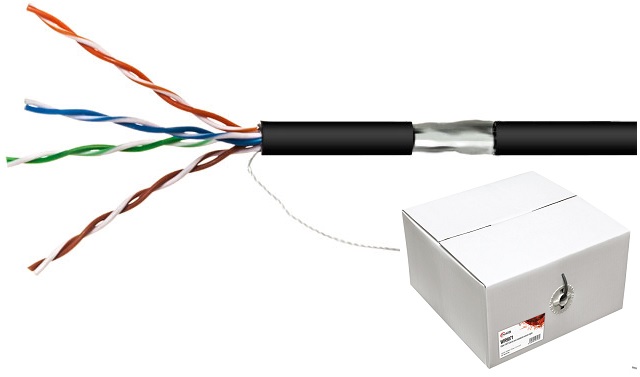 Bobine Cabo FTP Rigido CAT5e Preto p/ Exterior (305 mts)