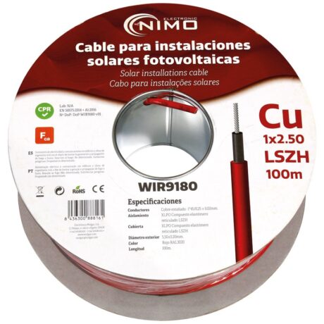 Bobine Cabo p/ Sistemas Fotovoltaicos em Cobre 1x 2,5mm² Vermelho (100 mts) - NIMO
