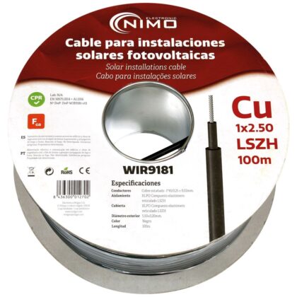 Bobine Cabo p/ Sistemas Fotovoltaicos em Cobre 1x 2,5mm² Preto (100 mts) - NIMO
