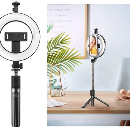 Tripé/Selfie Stick c/ Anel de Luz e Disparador Bluetooth - XO