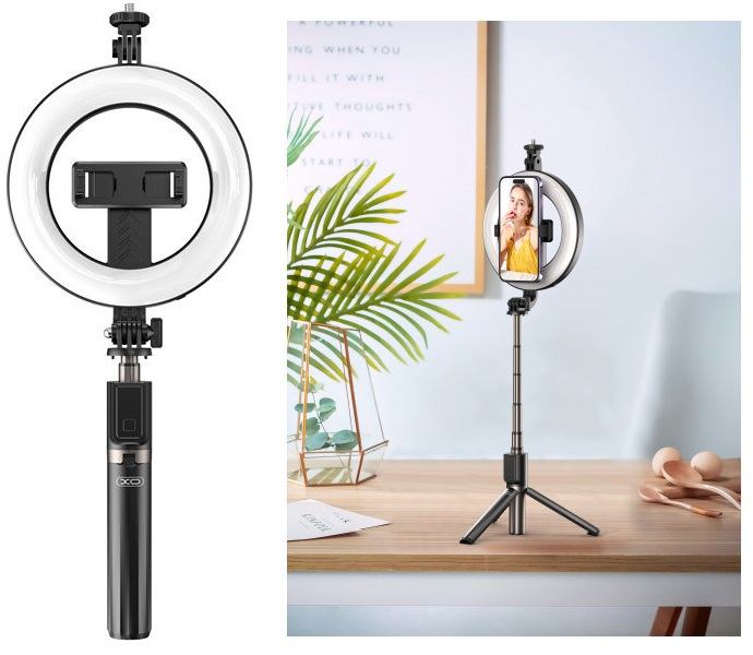 Tripé/Selfie Stick c/ Anel de Luz e Disparador Bluetooth - XO