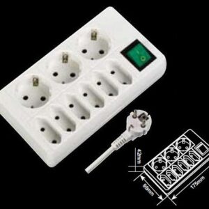 Base 3 Tomadas Schucko, 6 Tomadas Euro + Interruptor (3 mts)