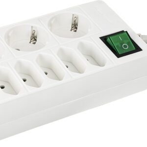 Base 3 Tomadas Schucko, 6 Tomadas Euro + Interruptor (5 mts)