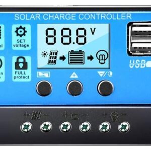 Controlador de Carga LCD 12/24V 30Ah USB PWM p/ Painel Fotovoltaico
