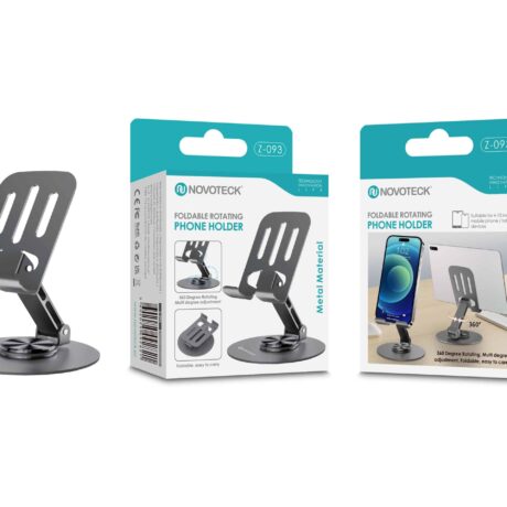 Suporte de Telemóvel Rotativo Dobrável NOVOTECK Z-093 – Ajustável 360º em Metal para Smartphone e Tablet