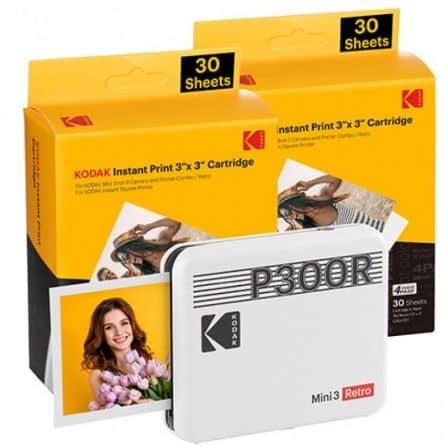 Impressora Portátil Fotográfica Kodak Mini 3 Retro Foto 76.2x76.2mm Inclui 2x Papel Fotográfico Branca