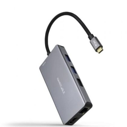 Docking Station Type-C Nanocable 10.16.1009 3xUSB 2xHDMI 4K 1xRJ45 1xLeitor de Cartoes 1xUSB Tipo-C PD Cinza