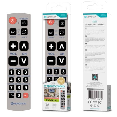 Controle Remoto Universal com Botões Grandes Novoteck D-018 - Ideal para Idosos e Visão Limitada - Compatível com Diversas Marcas