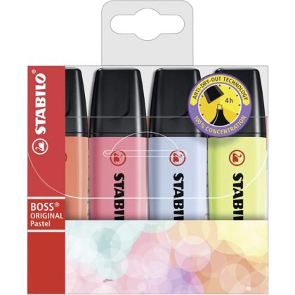 Pack de 4 Marcadores Fluorescentes Stabilo Boss Recarregável Cores Sortidas