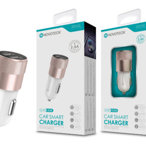 Carregador Automóvel Isqueiro Branco com Duas Portas USB 2.4A Dourado Q-001