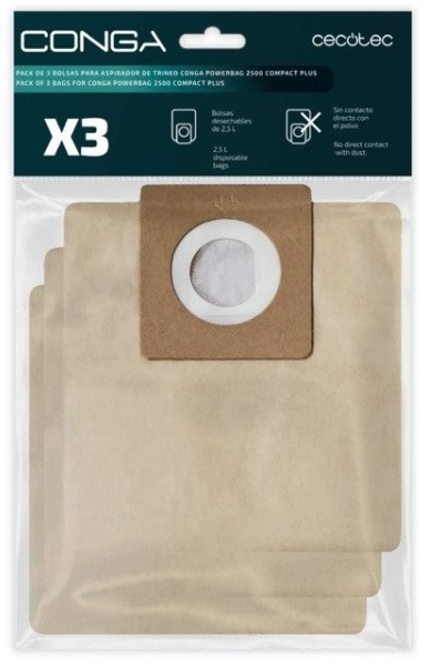 Pack 3x Sacos p/ Aspirador Conga PowerBag 2500 Compact Plus (Sacos de Pó) - CECOTEC