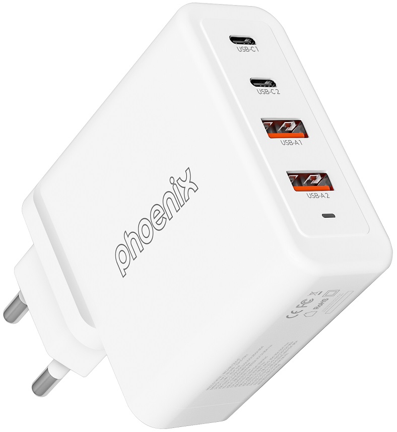 Carregador Universal Gan 2x USB-C + 2x USB 100W (Branco) - PHOENIX