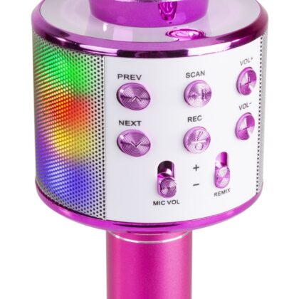 Microfone KMI5G Bluetooth c/ Altifalante e LEDs (Rosa) - MAX