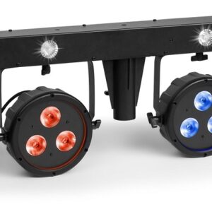 Barra Portátil 4 EM 1 c/ 2 Focos PAR, 2 Projectores Efeitos Derby e Strobe DMX - beamZ