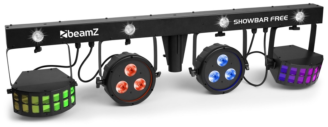 Barra Portátil 4 EM 1 c/ 2 Focos PAR, 2 Projectores Efeitos Derby e Strobe DMX - beamZ
