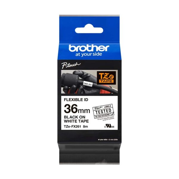 Fita Original Brother TZeFX261 Laminada Flexível Texto Preto em Fundo Branco 36mm x 8 metros