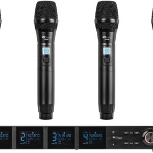 Central 4x Microfones de Mão UHF 100 Canais s/ Fios (PD524) - Power Dynamics
