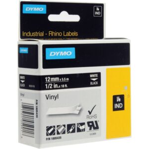 Fita Vinyl Branco Sobre Preto (5,5 mts/1,2cm) - DYMO