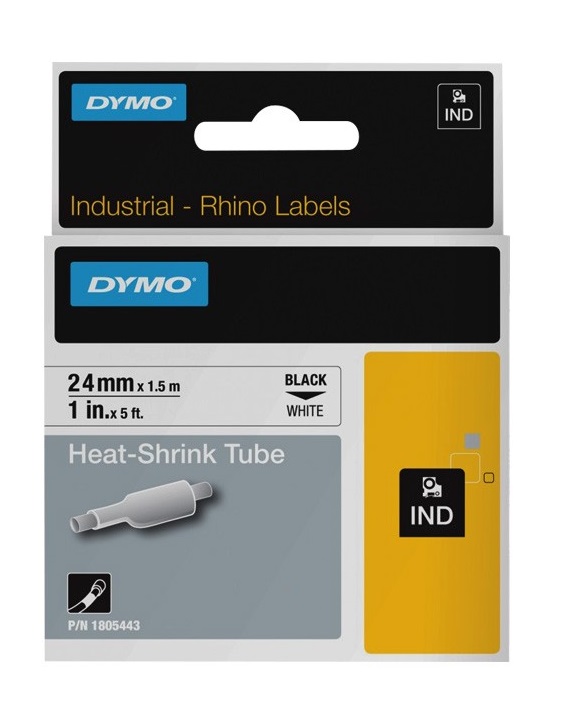 Tubo Termo Retrátil Preto Sobre Branco (1,5 mts/2,4cm) - DYMO