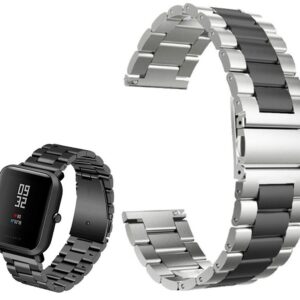 Correia Met. Dual Elos (Preto) p/ Xiaomi Amazfit GTS/Bip/Bip Lite/ GTR 42mm/Ticwatch/Huawei/Samsung/