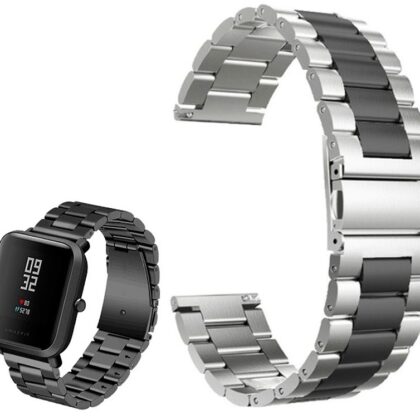 Correia Met. Dual Elos (Preto) p/ Xiaomi Amazfit GTS/Bip/Bip Lite/ GTR 42mm/Ticwatch/Huawei/Samsung/