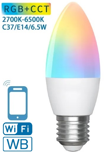 Lampada LED Inteligente Smart Wi-Fi E27 C37 220V 6,5W RGB + Branco 2700~6500K