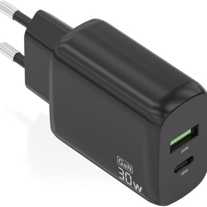 Carregador GaN 30W (1xUSB-C PD3.0 QC4.0, 1xUSB-A QC3.0) Preto - AISENS