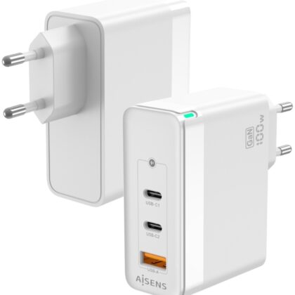 Adaptador de Energia Gan 2x USB-C / USB-A 100W (Branco) - AISENS