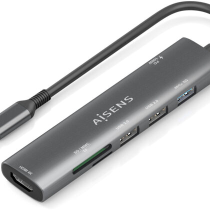 HUB USB-C 7 em 1 PD 100W 15cm (Cinza) - AISENS