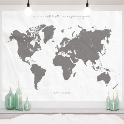 Bandeira Amelia c/ o Mapa do Mundo (Branco/Cinza) - FLAMINGUEO