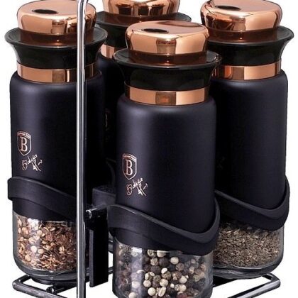 Conjunto de 4 Recipientes de Especiarias c/ Suporte (Black Rose Collection) - BERLINGER HAUS