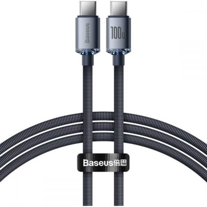 Cabo Carregamento Rápido Crystal Shine USB-C - USB-C PD 100W Preto (1,2 mts) - BASEUS