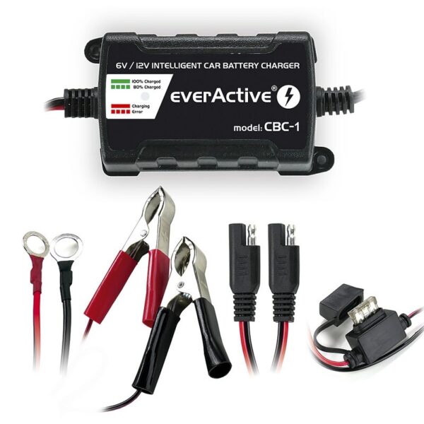 Carregador de Baterias AGM/Ácido/Gel Automático 6/12V 1000mAh - everActive