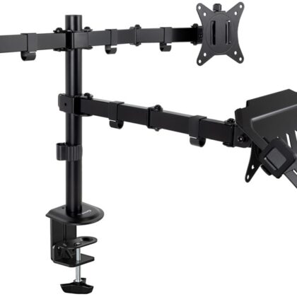 Suporte de Mesa p/ 2 Ecrãs 17~32 e Computador Portátil (Preto) - TOOQ