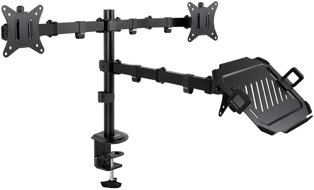 Suporte de Mesa p/ 2 Ecrãs 17~32 e Computador Portátil (Preto) - TOOQ