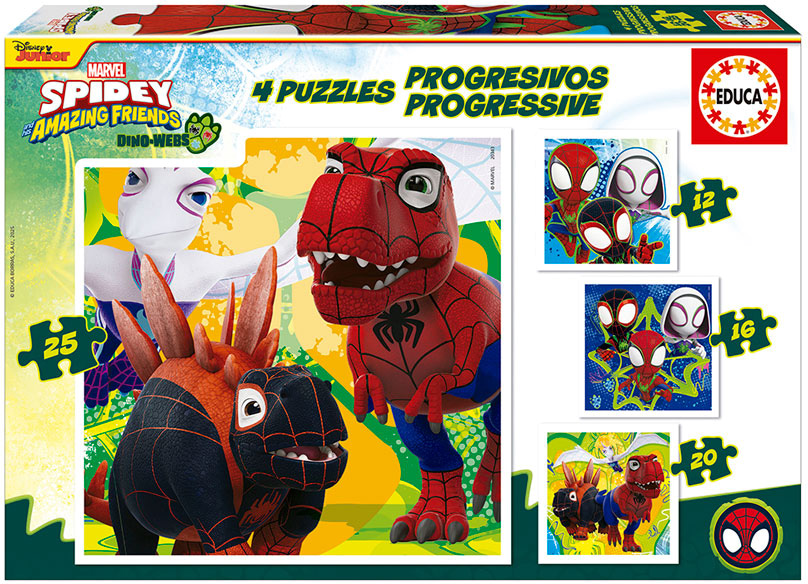 4x Puzzles Progressivos Dino Spidey 12-25 - EDUCA