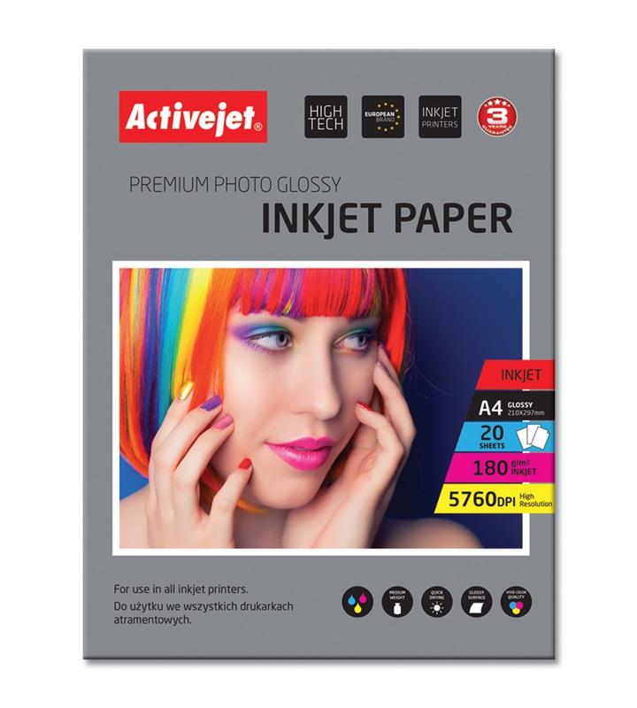 Papel fotográfico AP4-180G20 A4 Lustro 20 Folhas - ACTIVEJET