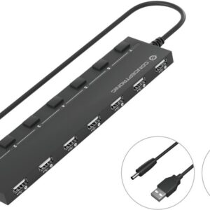 Adaptador Hub 7-EM-1 USB 2.0 - (7x USB 2.0) c/ Adaptador de Energia - CONCEPTRONIC