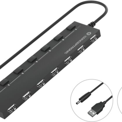 Adaptador Hub 7-EM-1 USB 2.0 - (7x USB 2.0) c/ Adaptador de Energia - CONCEPTRONIC