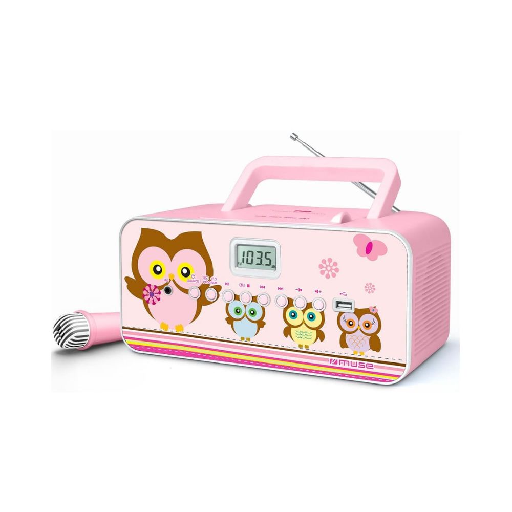 Rádio CD MUSE M-29 para Criança Rosa Com Microfone