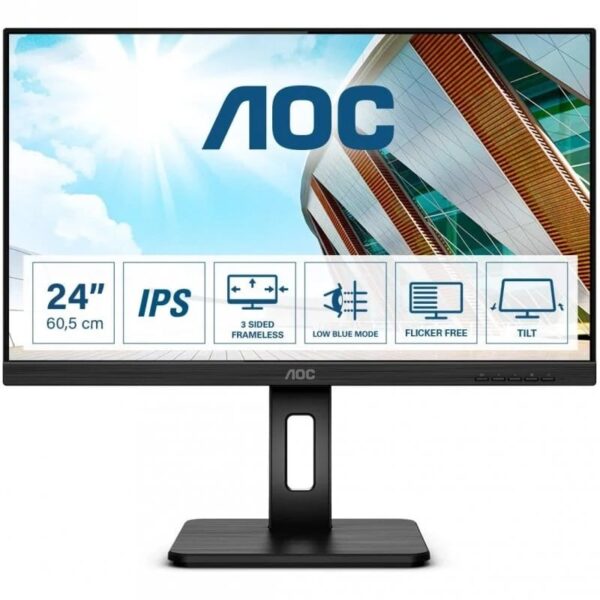 Monitor AOC 24" Ips (23.8) Full HD Vga Dvi Hdmi Dp Usb Multimédia Tem Pivot Preto