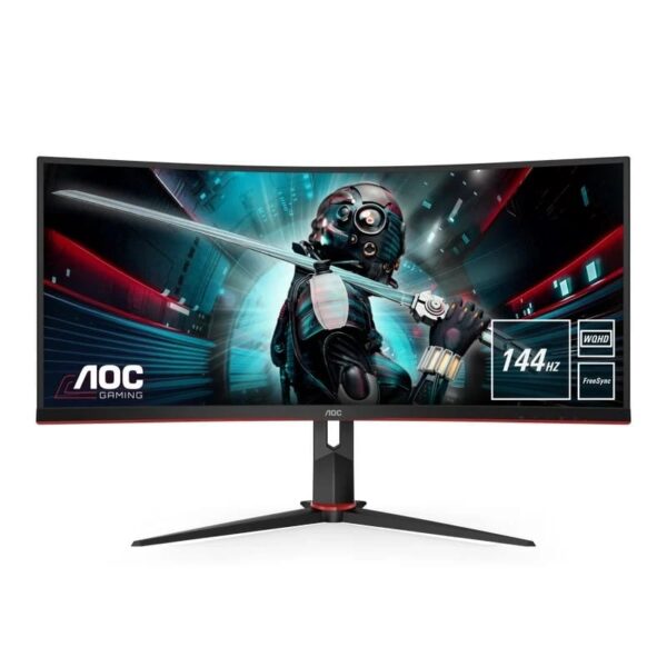 Monitor Gaming Ultrapanorámico Curvo AOC CU34G2X/BK 34" WQHD 1ms 144Hz VA Preto e Vermelho
