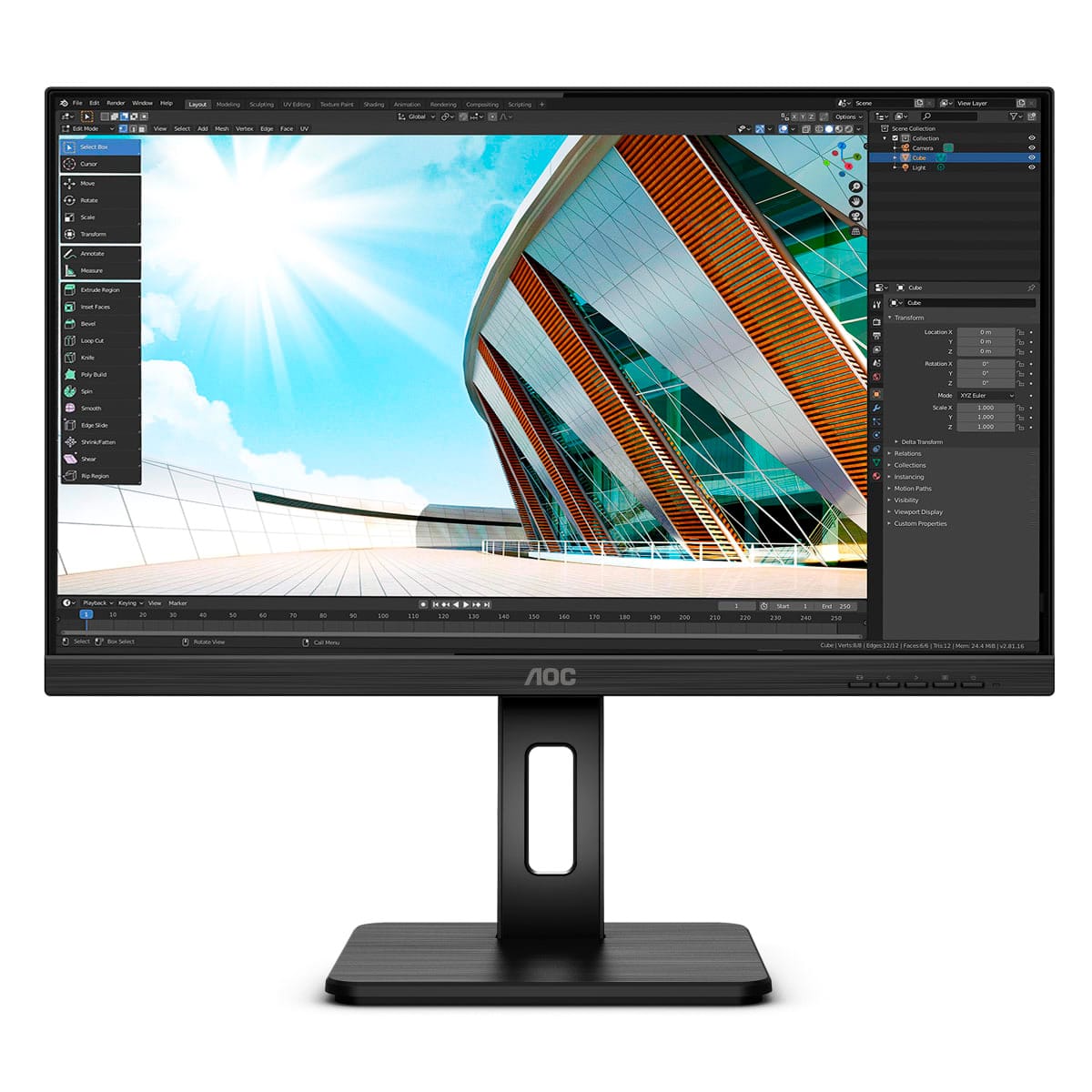 Monitor Profissional AOC 24P2C 23.8" Full HD Multimedia Preto