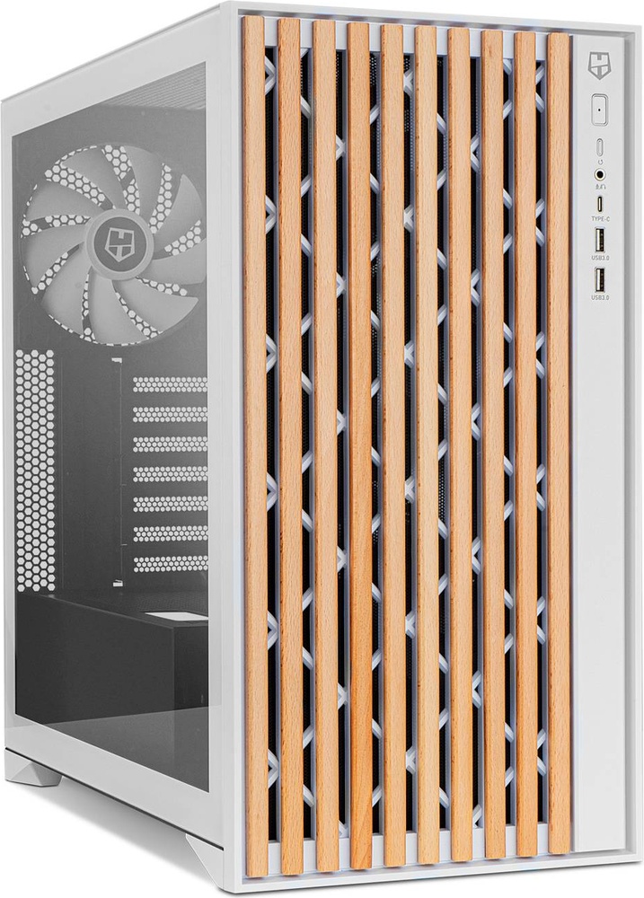 Caixa ATX Hummer Element Elegant Wood Tempered Glass (Branco) - NOX
